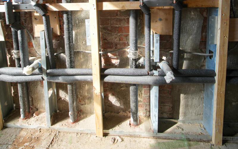 Exposed pipes in a wall (illustrative image)