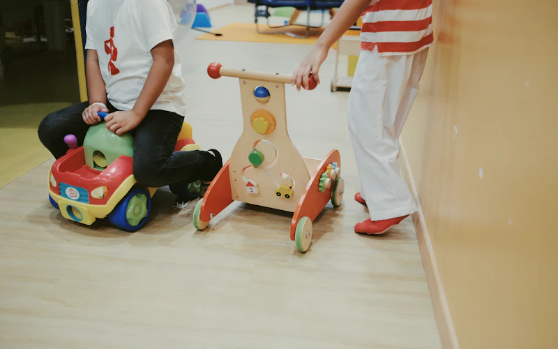 Wooden toys and a ride-on car